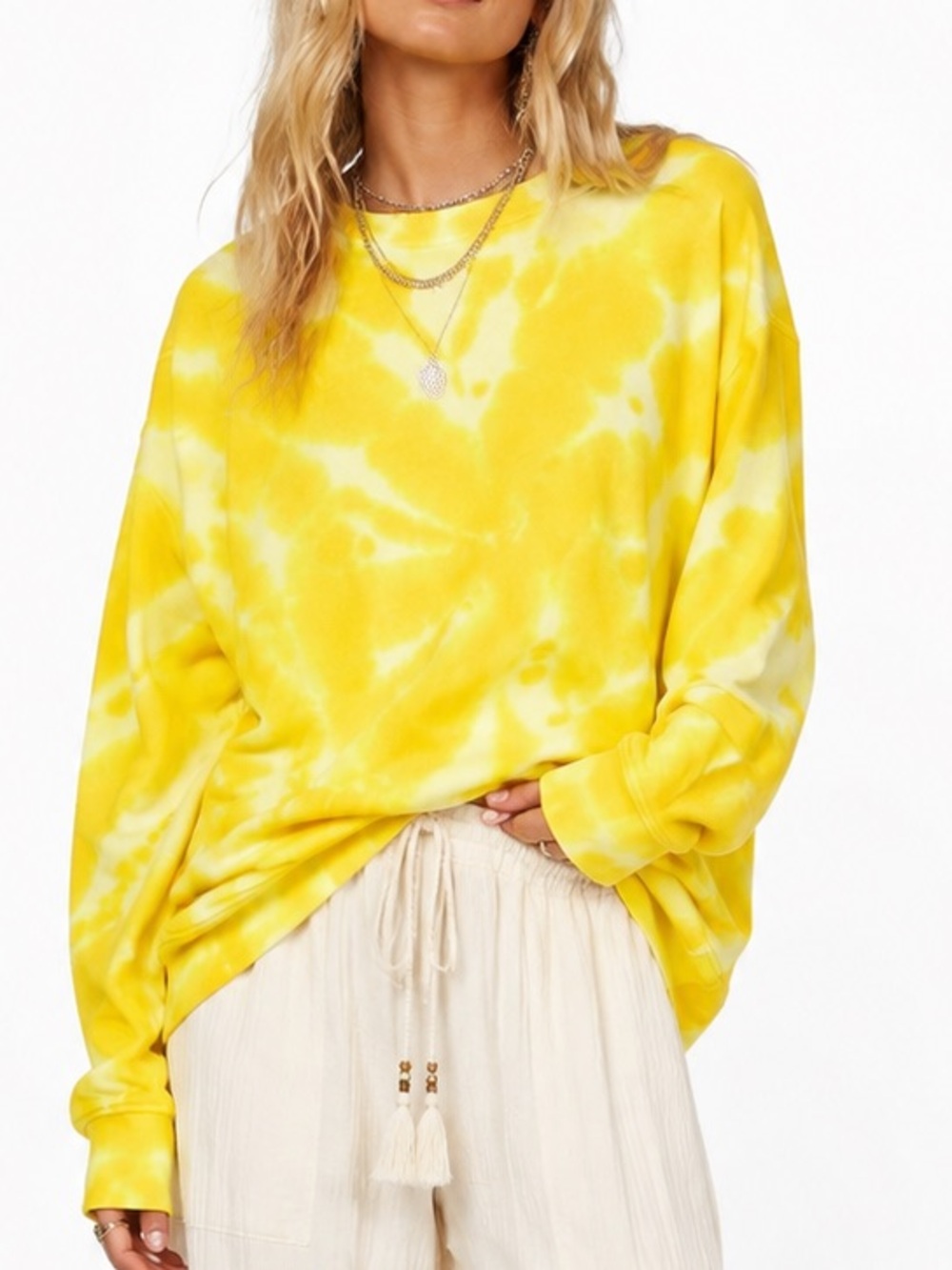 LA DETRESSE + Revolve Yellow & White Tie Dye Crewneck Sweatshirt Pullover Top